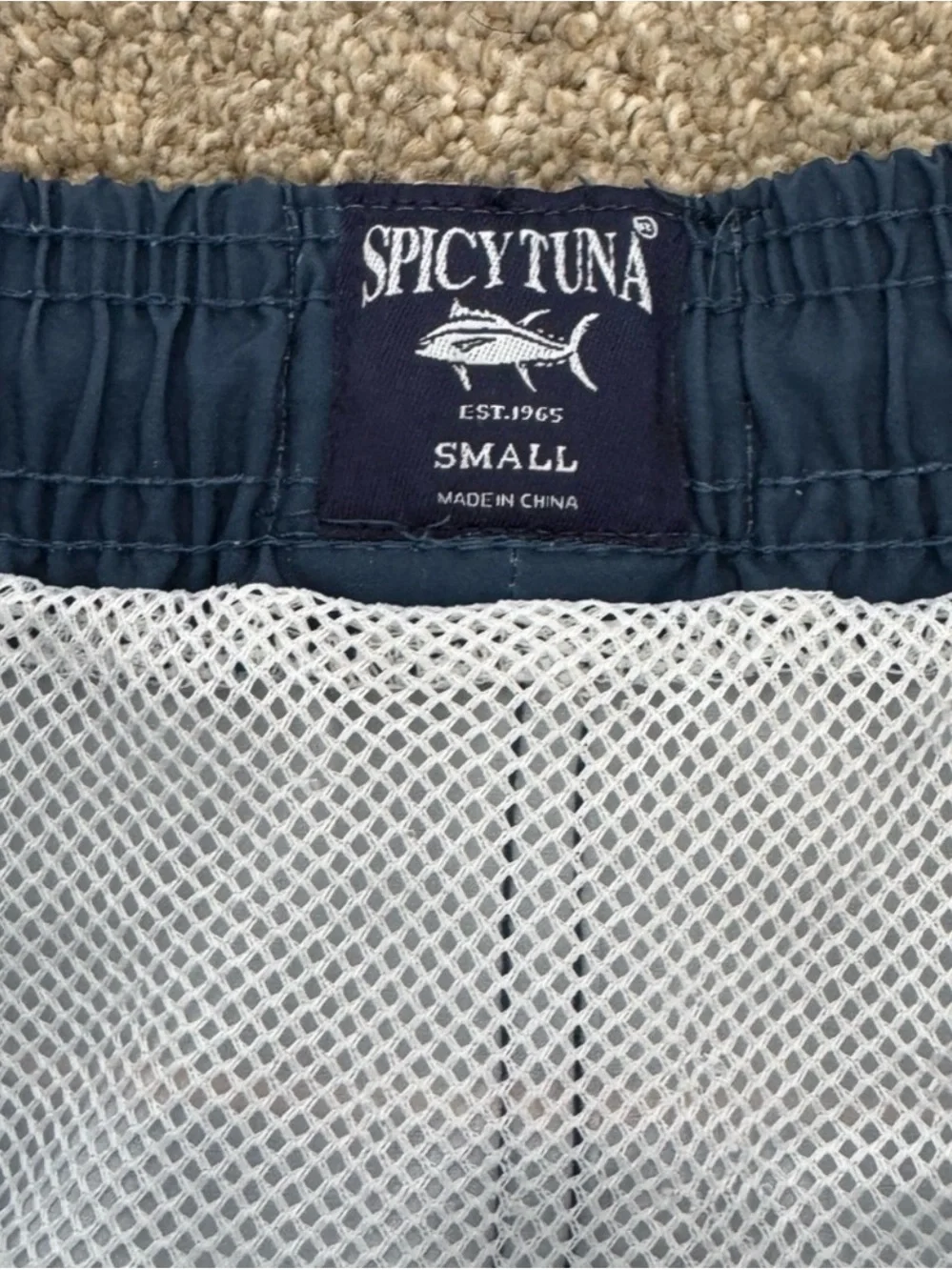 Spicy Tuna Men’s Swim Trunks Small Blue Multicolor Striped Board Shorts